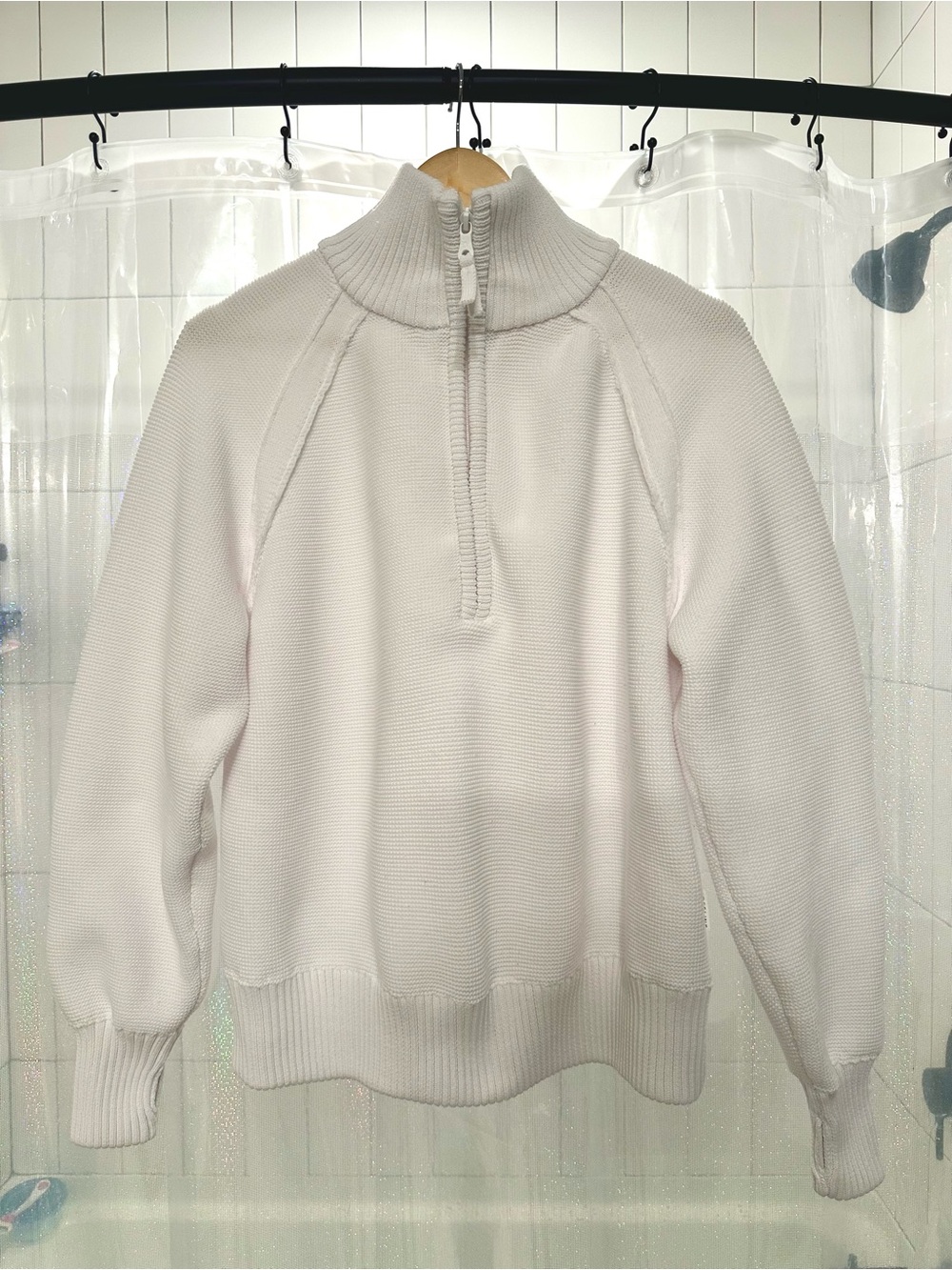 Aerie Offline Waffle Knit Quarter Zip - White